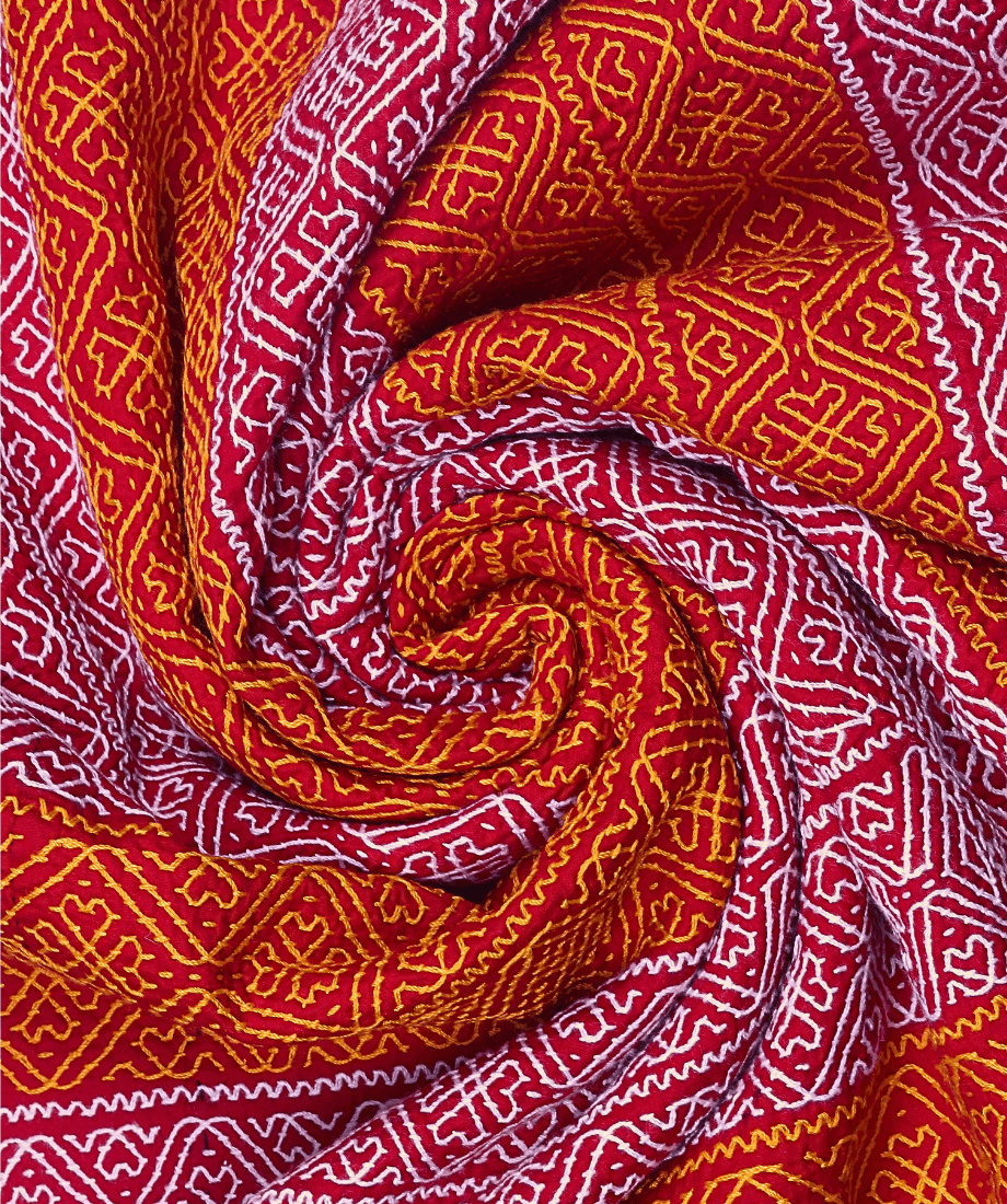 Handmade Nokshikatha – Orange Traditional Embroidered Quilt - Image 2